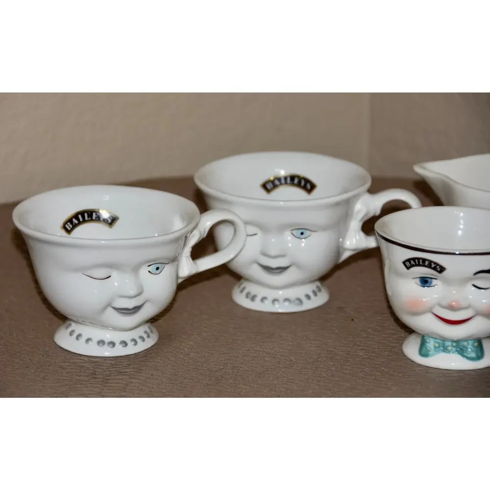 Baileys Irish Cream Winking Creamer & Sugar VINTAGE YUM Coffee Tea Cups 5pc Set